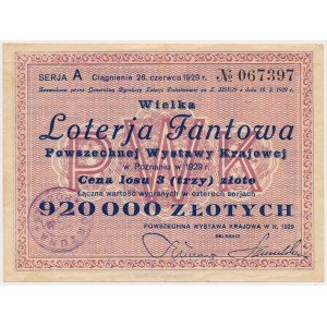 Loterja Fantowa Powszechnej Wystawy Krajowej w Poznaniu, 3 zł 1929