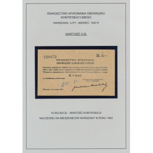 Świadectwo Kontrybucji 5 złotych 1943