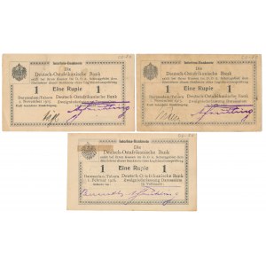 German East Africa, 2x 1 Rupie 1915 and 1 Rupie 1916 (3pcs)