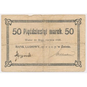 Żnin, Bank Ludowy, 50 marek (w.d. 30 czerwca 1920) - ODWROTKA