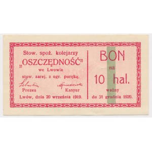 Lwów, Stow. spoż. kolejarzy OSZCZĘDNOŚĆ, 10 halerzy 1919