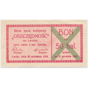 Lwów, Stow. spoż. kolejarzy OSZCZĘDNOŚĆ, 50 halerzy 1919
