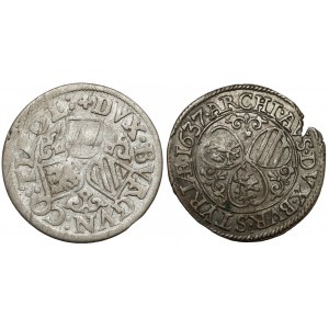 Austria, Ferdynad II, 3 krajcarówki bez daty i 1637, zestaw (2szt)