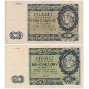500 złotych 1940 - A - różny kolor poddruku (2szt)