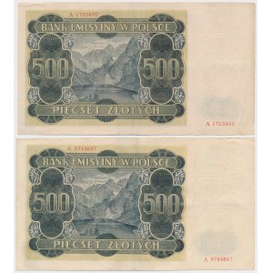 500 złotych 1940 - A - różny kolor poddruku (2szt)