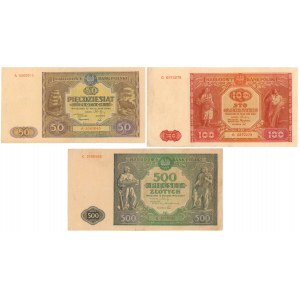 50, 100 i 500 złotych 1946 - zestaw (3szt)