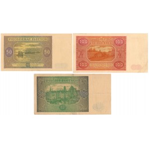 50, 100 i 500 złotych 1946 - zestaw (3szt)