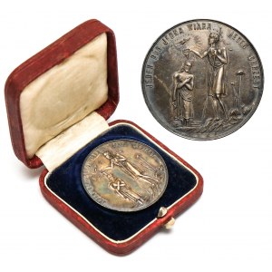 Medal chrzcielny, SREBRO, Łódź 1898 - z pudełkiem