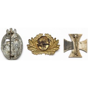 III Rzesza, Żelazny Krzyż, Odznaka czołgisty i nakładka na czapkę - zestaw (3szt)