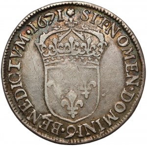 Francja, Ludwik XIV, 1/2 ecu 1671 - 9, Rennes - Rzadkość!