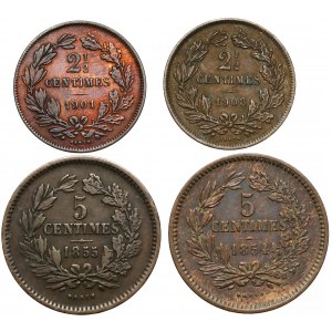 Luksemburg 2 1/2 i 5 Centimes 1854-1901, zestaw (4szt)