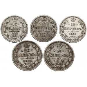 Rosja, Aleksander II, 15-20 kopiejek 1861/63 - zestaw (5szt)