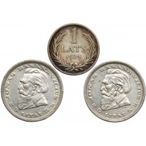 Litwa i Łotwa, 1 lats 1924 i 5 litai 1936, zestaw (3szt)