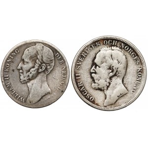 Niderlandy Gulden 1843 i Szwecja 2 kronor 1898 (2szt) - rzadkie daty