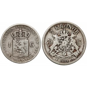 Niderlandy Gulden 1843 i Szwecja 2 kronor 1898 (2szt) - rzadkie daty
