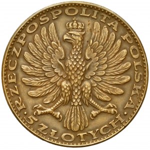 Amrogowicz 5 złotych 1928 - napis na obrzeżu - rzadkie