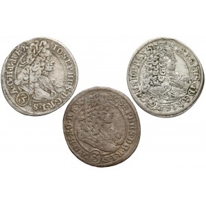 Śląsk, Józef I i Karol VI, 3 krajcary 1708-1712 FN, Wrocław (3szt)