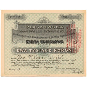 Płaszowska parowa fabryka dachówek i cegieł, Karta Udziałowa 2.000 kr 1905