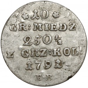 Poniatowski, 10 groszy 1791 E.B. - przebitka z 1790