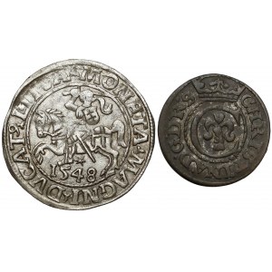 Zygmunt II August, Półgrosz 1548 + Szeląg Ryga 1641 Krystyny (2szt)