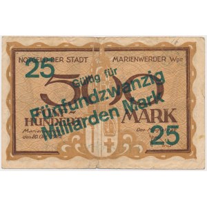 Marienwerder (Kwidzyn), 500 mk PRZEDRUK na 25 mld mk 1922