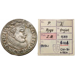 Zygmunt III Waza, Trojak Ryga 1589 - +GE+ - ex. KAŁKOWSKI