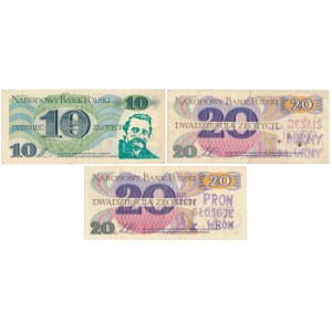 Solidarność - banknoty PRL ze stemplami propagandowymi (3szt)