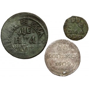 Rosja, zestaw monet, w tym 10 kopiejek 1804 (3szt)