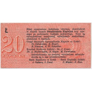 Łódź, Urząd Starszych Zgr. Kupców, 20 kop (1914) - wystawca drukiem - Ł
