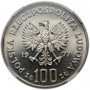 Próba NIKIEL 100 złotych 1977 Reymont - w lewo