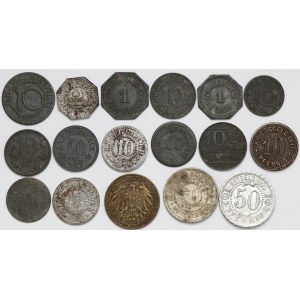Niemcy, zestaw monet zastępczych - Kriegsgeld (17szt)