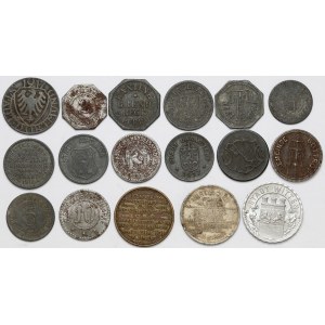 Niemcy, zestaw monet zastępczych - Kriegsgeld (17szt)