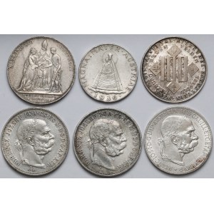 Austria, zestaw srebrnych monet i medalu 1854-1974 (6szt)