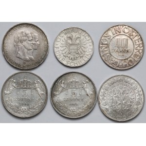 Austria, zestaw srebrnych monet i medalu 1854-1974 (6szt)