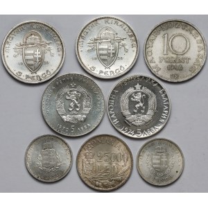 Węgry, Bułgaria i Rumunia, zestaw srebrnych monet (8szt)