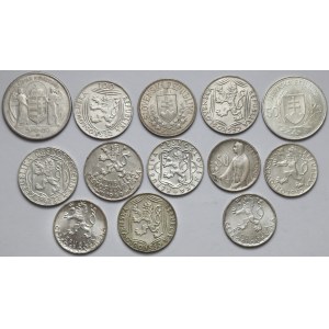 Czechosłowacja + Węgry, srebrne monety (13szt)