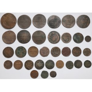 Rosja, zbiorek monet miedzianych, głównie XVIII-XIX wiek (33szt)