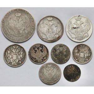 Zabory, 5 groszy - 5 złotych 1825-1850, zestaw (9szt)