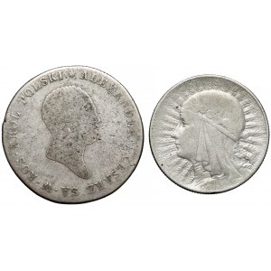 5 złotych 1817 i rzadkie 5 złotych 1932 ze znakiem, WARSZAWA (2szt)