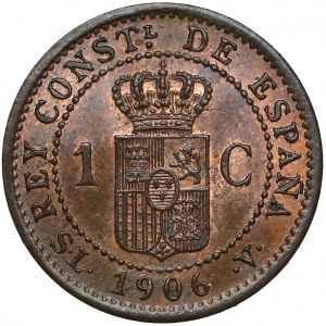 Hiszpania, Alfonso XIII, 1 centimo 1906 - PIĘKNE