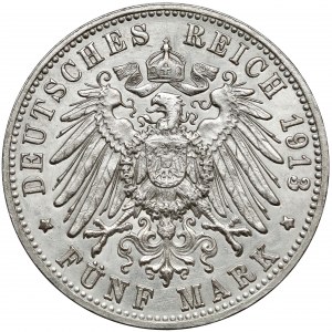 Deutschland, Württemberg, 5 Mark 1913 F