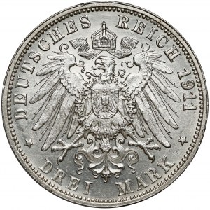 Deutschland, Württemberg, 3 Mark 1911 F