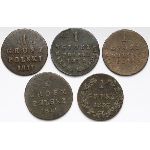 1 grosz 1817-1837 IB, KG, MW w tym ...z MIEDZI KRAIOWEY (5szt)