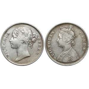 Indie brytyjskie, Wiktoria, 1 rupia 1840 i 1862 - zestaw (2szt)