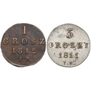 Księstwo Warszawskie, 1 grosz 1812 i 5 groszy 1811 (2szt)