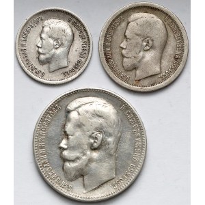 Rosja, Mikołaj II, 25, 50 kopiejek i rubel 1895-1901 (3szt)
