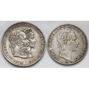 Österreich, 2 Gulden 1879 und Taler 1858 (2 Stücke)