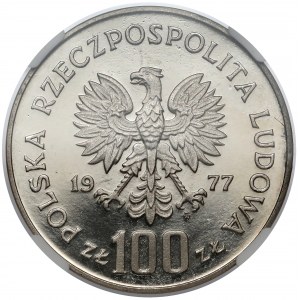 Próba NIKIEL 100 złotych 1977 Reymont - na wprost