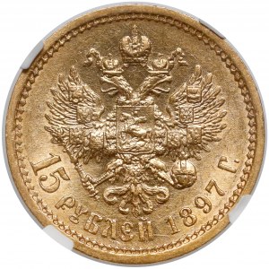 Rosja, Mikołaj II, 15 rubli 1897 - 3 litery przy szyi