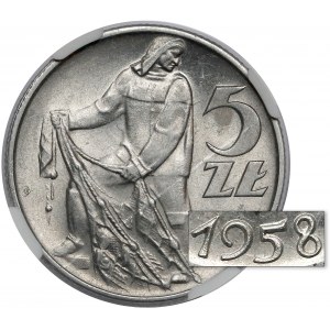 5 złotych 1958 Rybak - WĄSKA ósemka